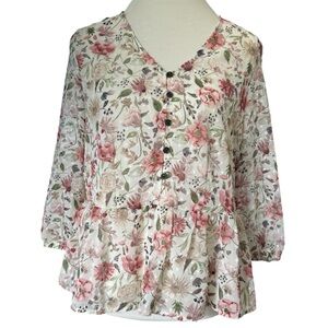 Good Hart Matilda Jane Zilker Button Front Swiss Dot Floral Blouse, NWT, Medium